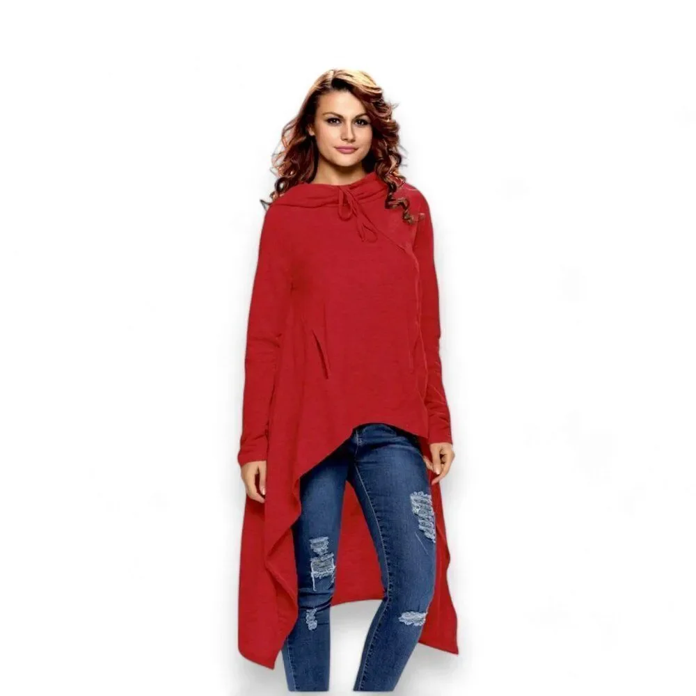 Burgundy Red Asymmetrical Hooded Goth Attire NEW